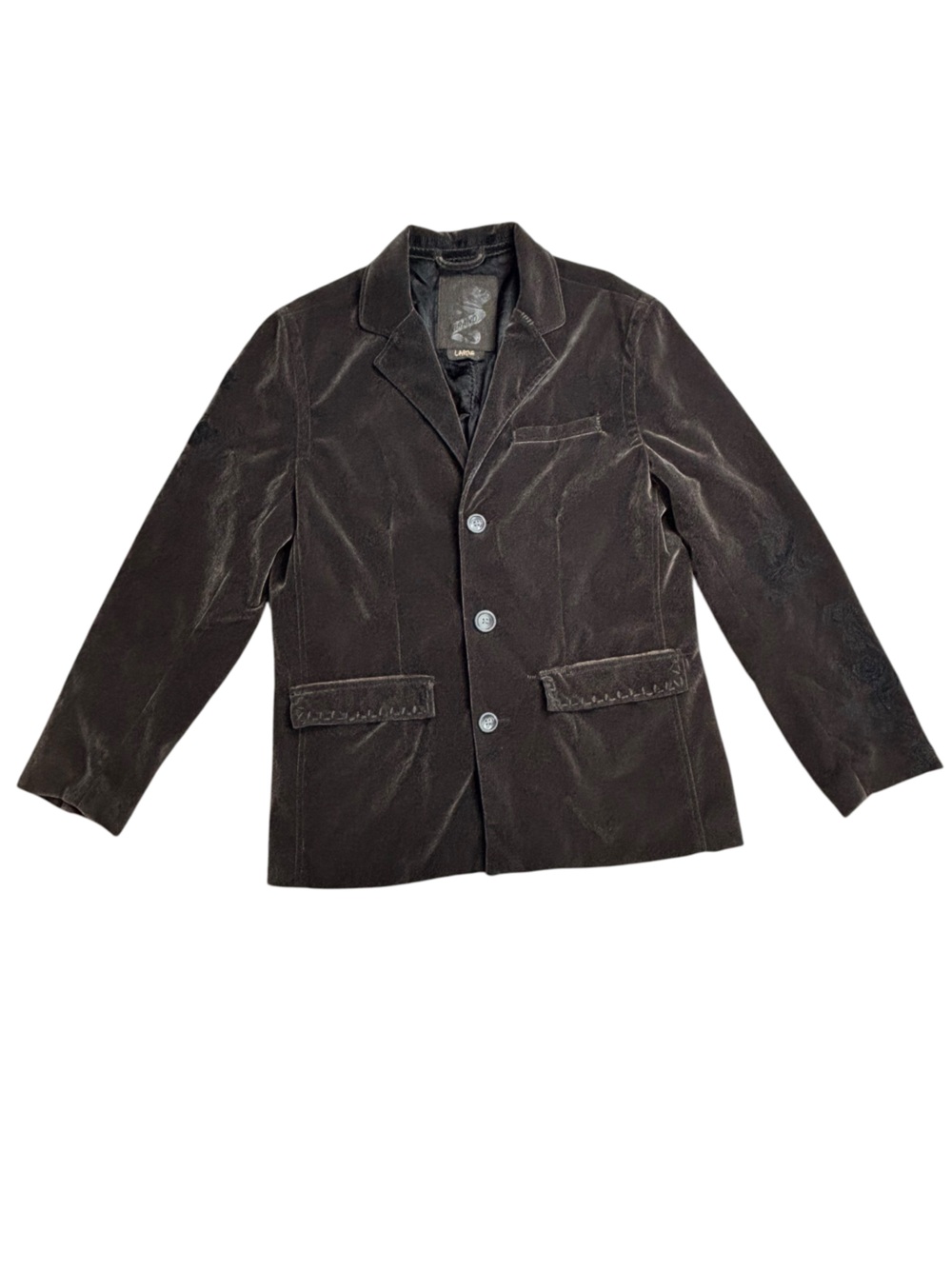 Z Brand Brown Velour Velvet Embroider Stitch Detail Lined Utility Style Blazer L